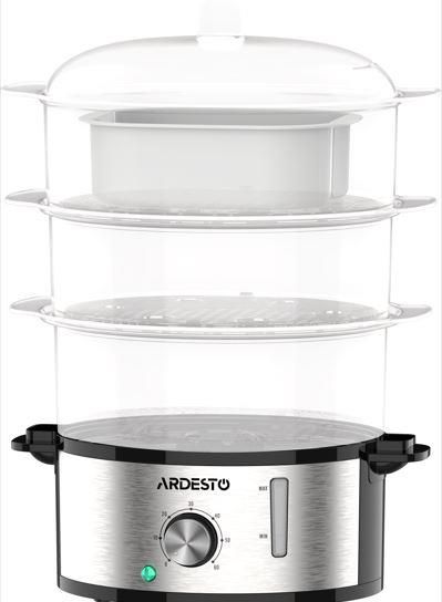 Пароварка ARDESTO 800Вт, чаша-3.4/3.4/3.4л, резервуар для води -1л, механічне керування, 3 яруси, метал/пластик, чорний