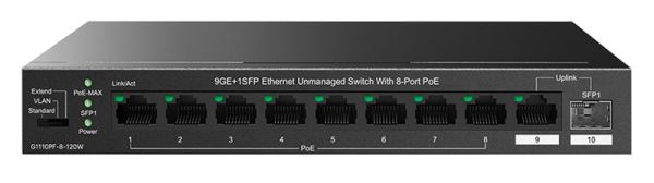 Комутатор TENDA TEG1110PF-8-120W 8xGE PoE, 1xGE, 1xSFP, Некерований