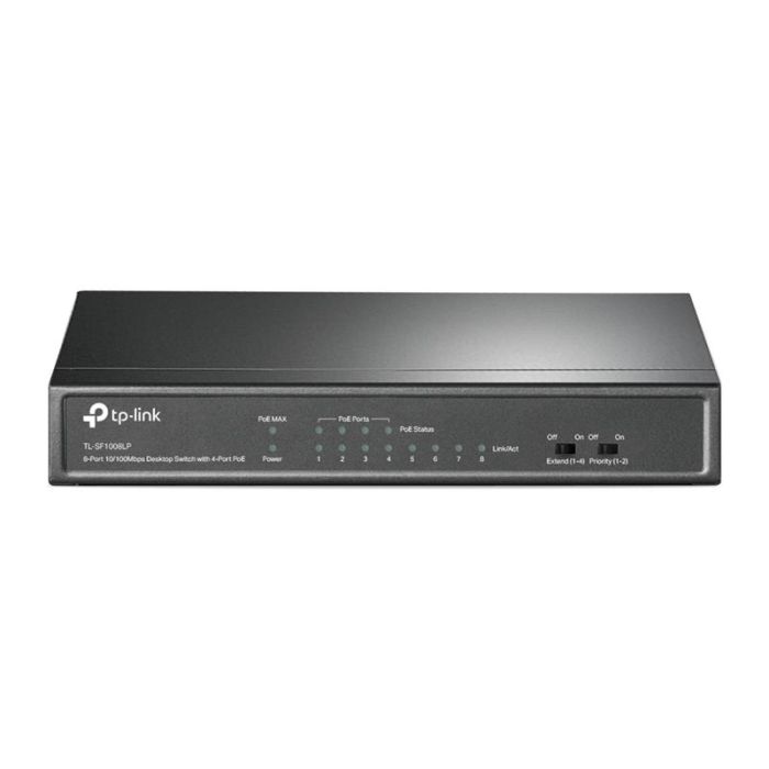 Комутатор TP-LINK TL-SF1008LP, 8x1FE (4xPoE), 41Вт, Некерований