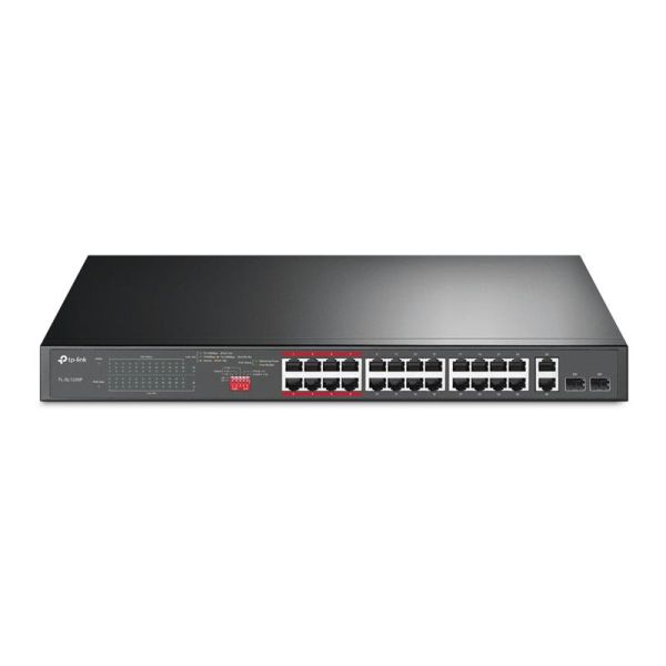 Комутатор TP-LINK TL-SL1226P 24xFE (24xPoE), 2xSFP, 250Вт, Некерований