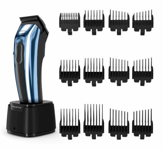 Машинка для стрижки Rowenta Barber Experience, для голови, мережа+акум., роторний мотор DC, насадок-12, нержавіюча сталь з покриттям DLC, синій