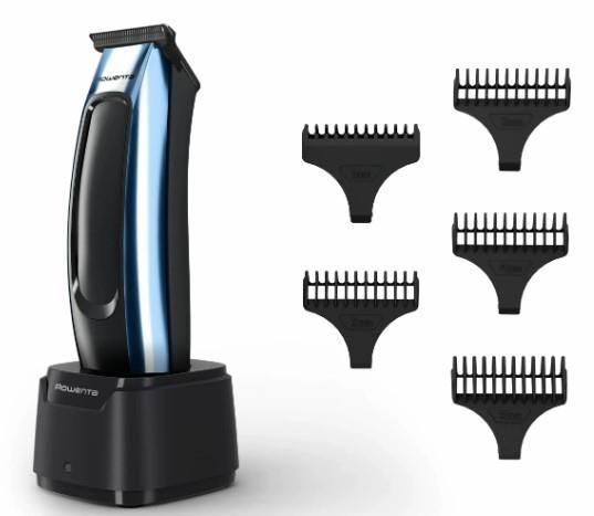Тример Rowenta Barber Experience, для голови, бороди, мережа+акум., роторний мотор, насадок-5, нержавіюча сталь з покриттям DLC, чорно-синій