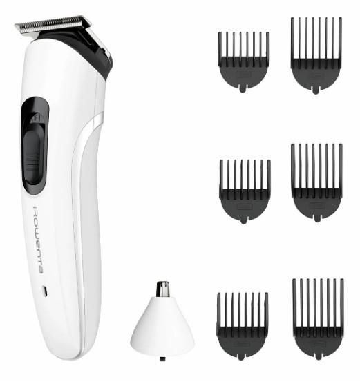 Тример Rowenta Trim&Style, для бороди, носа, вусів і голови, мережа+акум., насадок-7, сталь, білий