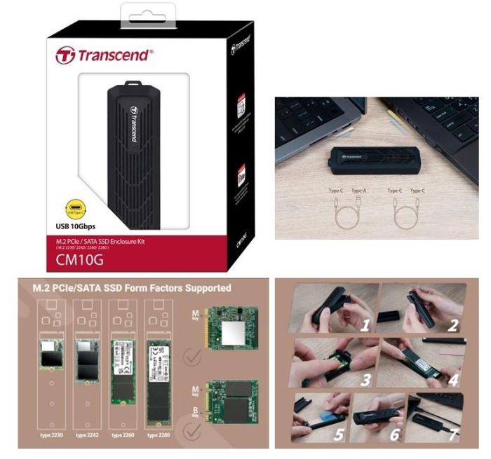 Портативний корпус Transcend для SSD Enclosure Kit M.2 PCIe/M.2 SATA 2230/2242/2260/2280 USB USB Type-A + Type-C Чёрный