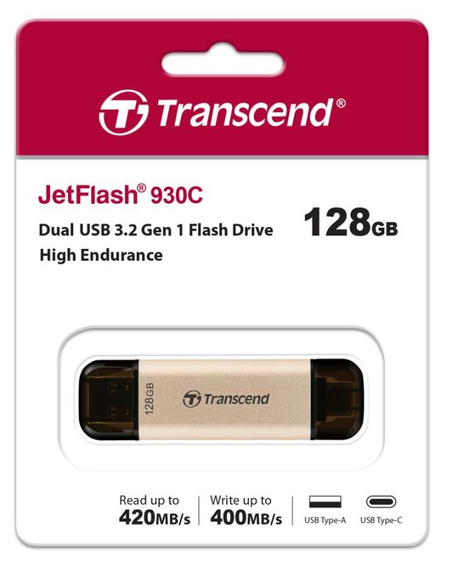 Накопичувач Transcend 128GB USB 3.2 Type-A + Type-C JetFlash 930 R420/W400MB/s Чорний