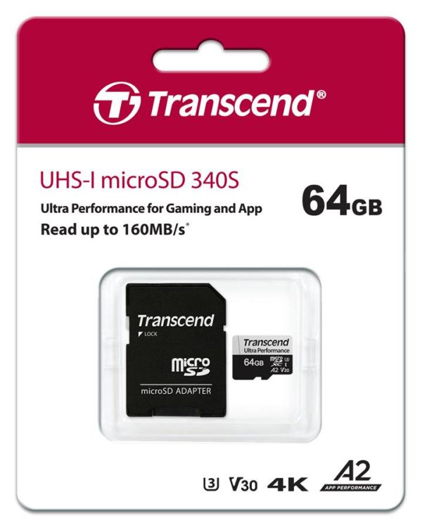 Карта пам'яті Transcend microSD   64GB C10 UHS-I U3 A2 R160/W80MB/s + SD