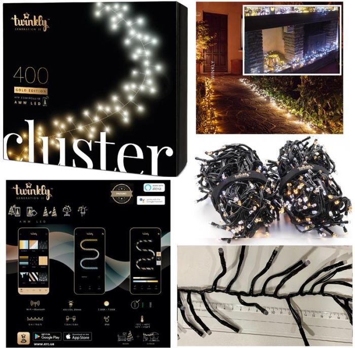 Гірлянда Smart LED Twinkly Cluster AWW 400 IP44 6м кабель чорний