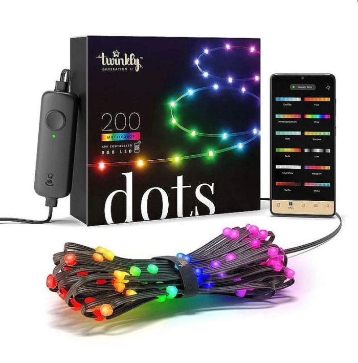 Гірлянда Smart LED Twinkly Dots Lights RGB 200 IP44 10м кабель чорний