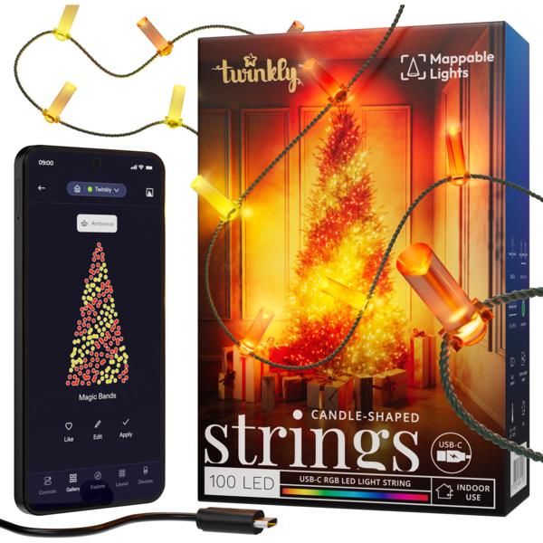 Гірлянда Smart LED Twinkly Strings Candle RGB 100 IP20 6м USB-C кабель зелений