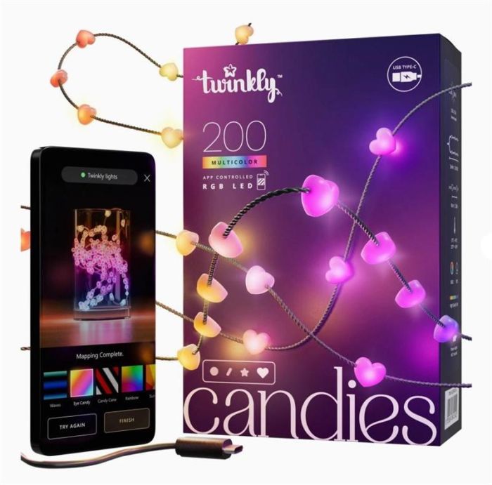 Гірлянда Smart LED Twinkly Candies Heart RGB 200 IP20 12м USB-C кабель зелений