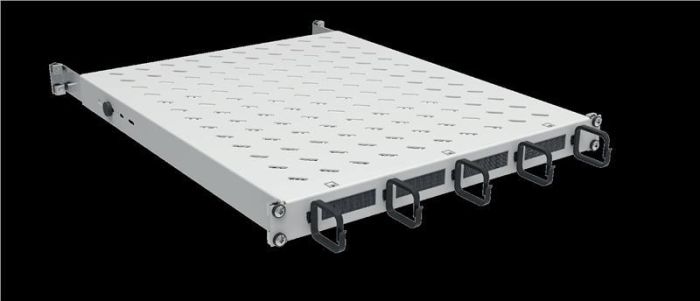 Полиця ZPAS 19", 1U, з кільцями та щітками регульована, глибина 450-550 мм, 120кг максимально, сіра