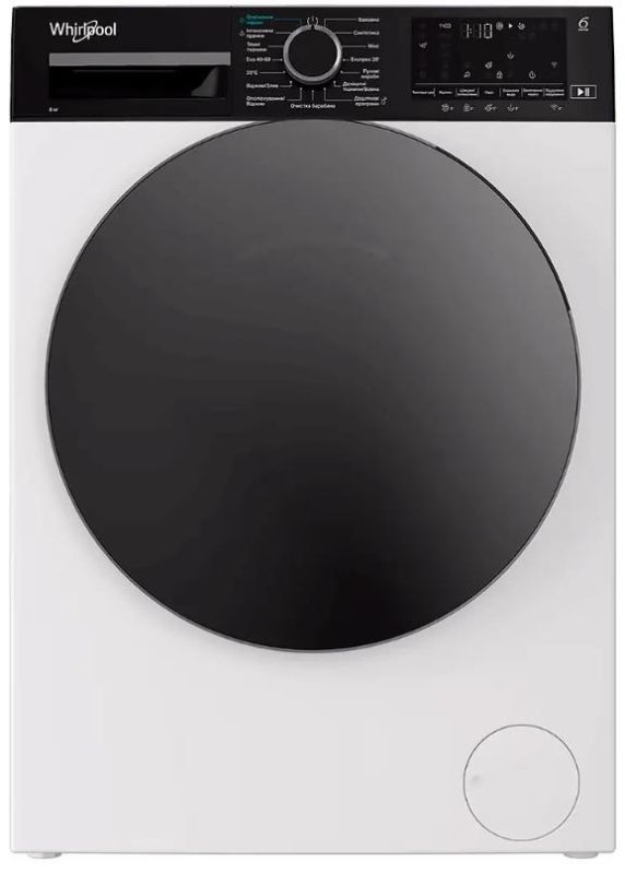 Пральна машина Whirlpool фронтальна, 8кг, 1400, C, 55см, дисплей, пара, інвертор, люк чорний, білий