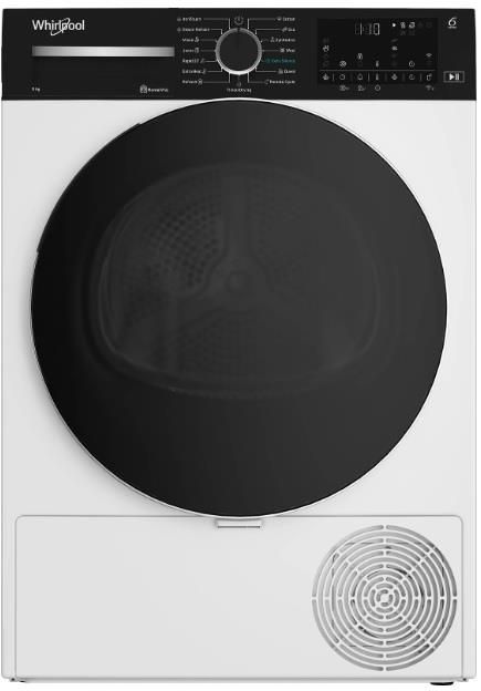 Сушильна машина Whirlpool тепловий насос, 9кг, A+++, 60см, дисплей, люк чорний, білий