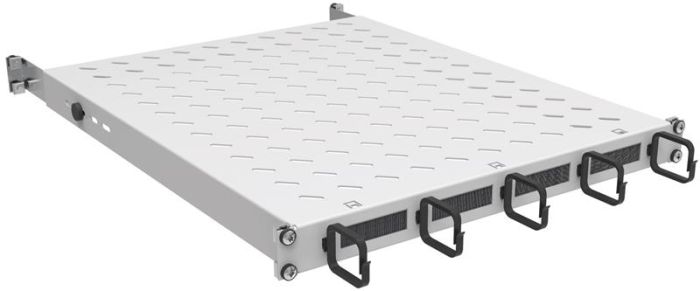 Полиця ZPAS 19", 1U, з кільцями та щітками регульована, глибина 450-550 мм, 120кг максимально, чорна