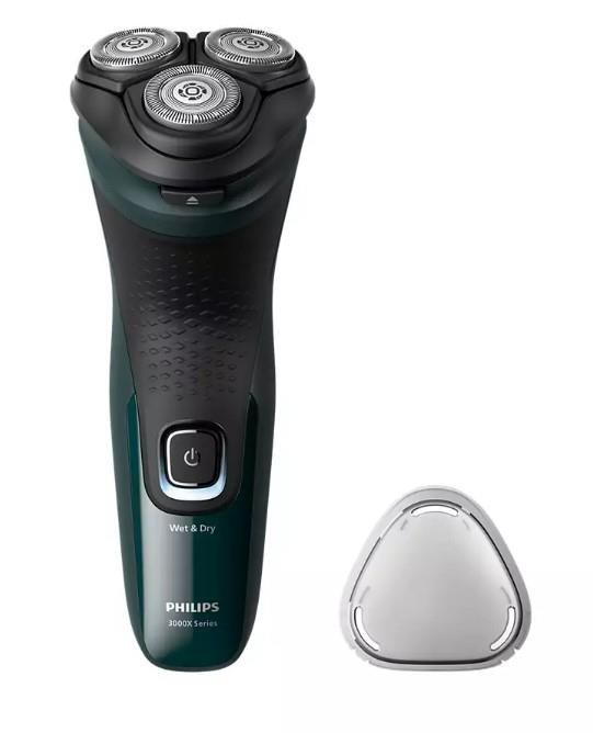 Бритва електр. Philips роторна Series 3000X,  бритв.головок-3, Li-Ion, сух.+волог., тример, чорно-зелений