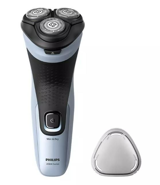 Бритва електр. Philips роторна Series 3000X,  бритв.головок-3, Li-Ion, сух.+волог., тример, чорн-блакитн.