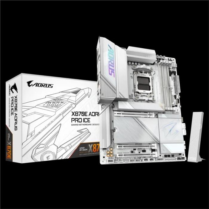 Материнська плата GIGABYTE X870E AORUS PRO ICE sAM5 X870 4xDDR5 M.2 HDMI Wi-Fi BT ATX білий