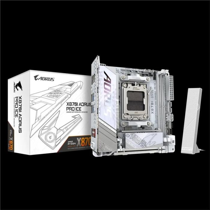 Материнська плата GIGABYTE X870I AORUS PRO ICE sAM5 X870I AORUS PRO ICE 2xDDR5 M.2 Wi-Fi BT HDMI Type-C ATX білий