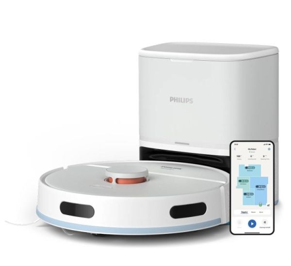 Робот-пилосос Philips Series 2000, h=9.7см, вологе прибирання, конт пил -0.38л, вода -0.3л, автон. робота до 120хв, EPA 11, Wi-Fi, станція самоочищ., білий