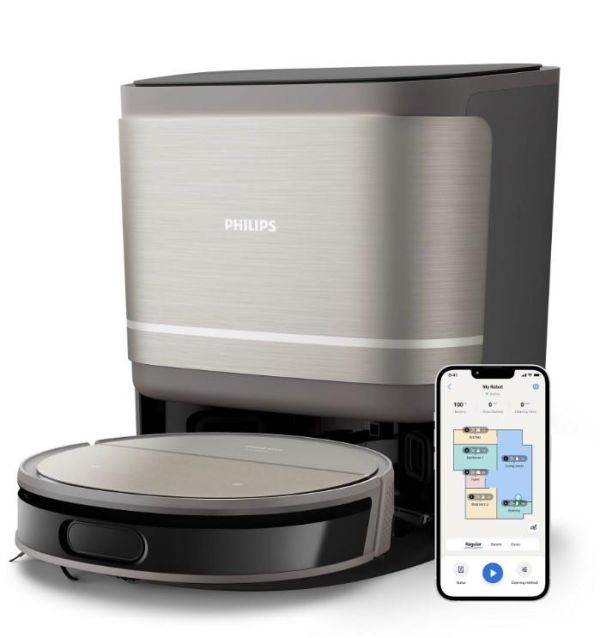Робот-пилосос Philips Series 9000, h=9.8см, вологе прибирання, конт пил -0.21л, вода -0.22л, автон. робота до 280хв, EPA 11, чорний-металік