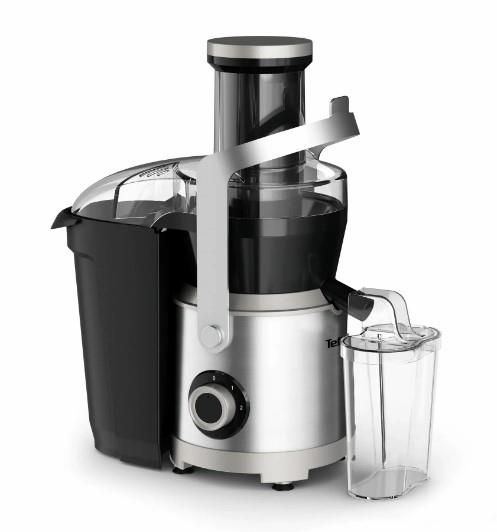 Соковитискач Tefal Nutri XXL відцентрований 1000Вт, чаша-0.8л, жмих-2.2л, жолоб на ціле яблуко, пластик/метал, чорний-нержавіюча сталь