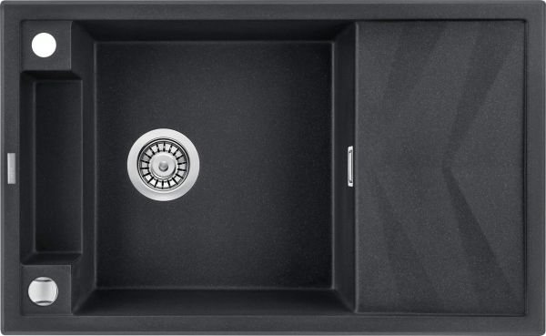 Мийка кухонна Deante Magnetic, граніт, прямокутник, з крилом, 820х500х219мм, чаша - 1, накладна, металічний графіт